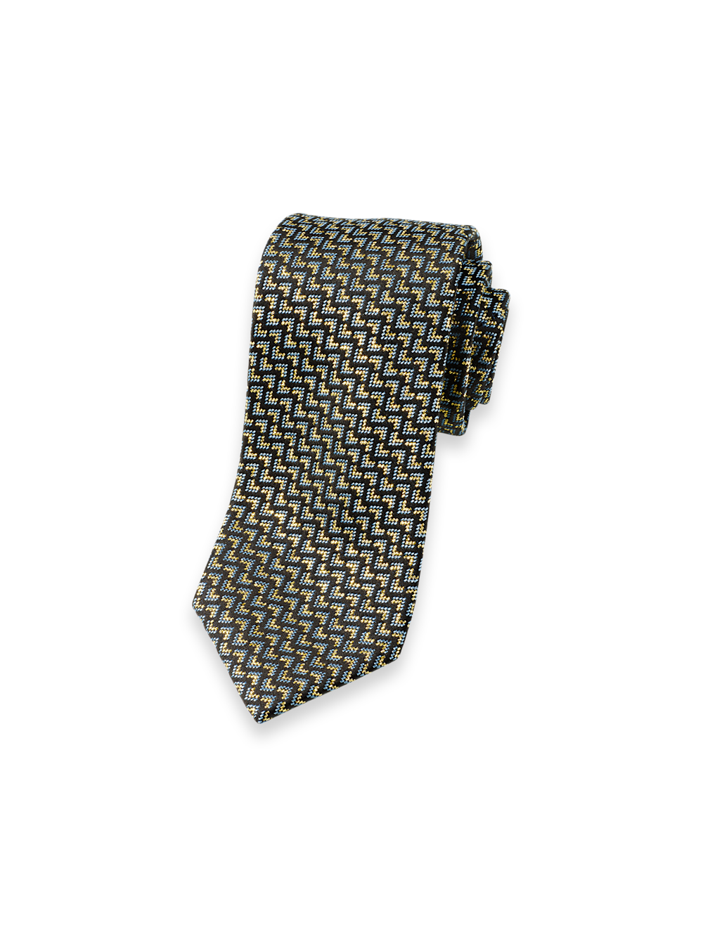 Chevron Lurex Woven Silk Tie - Blue Regular