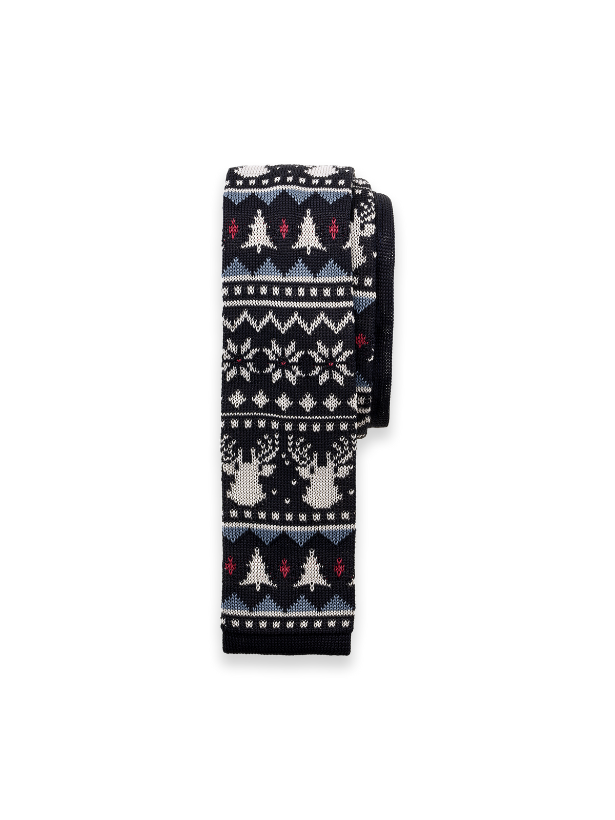 Christmas Motif Knit Silk Tie - Navy Multi