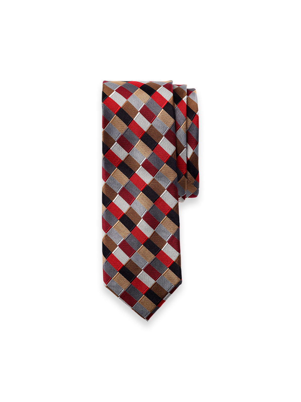 Product Image of Geometric Woven Silk Tie-Red Multi