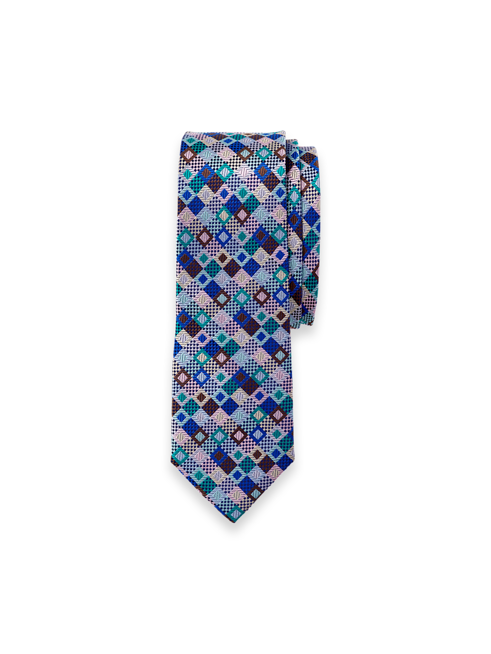 Product Image of Geometric Woven Silk Tie-Blue Multi