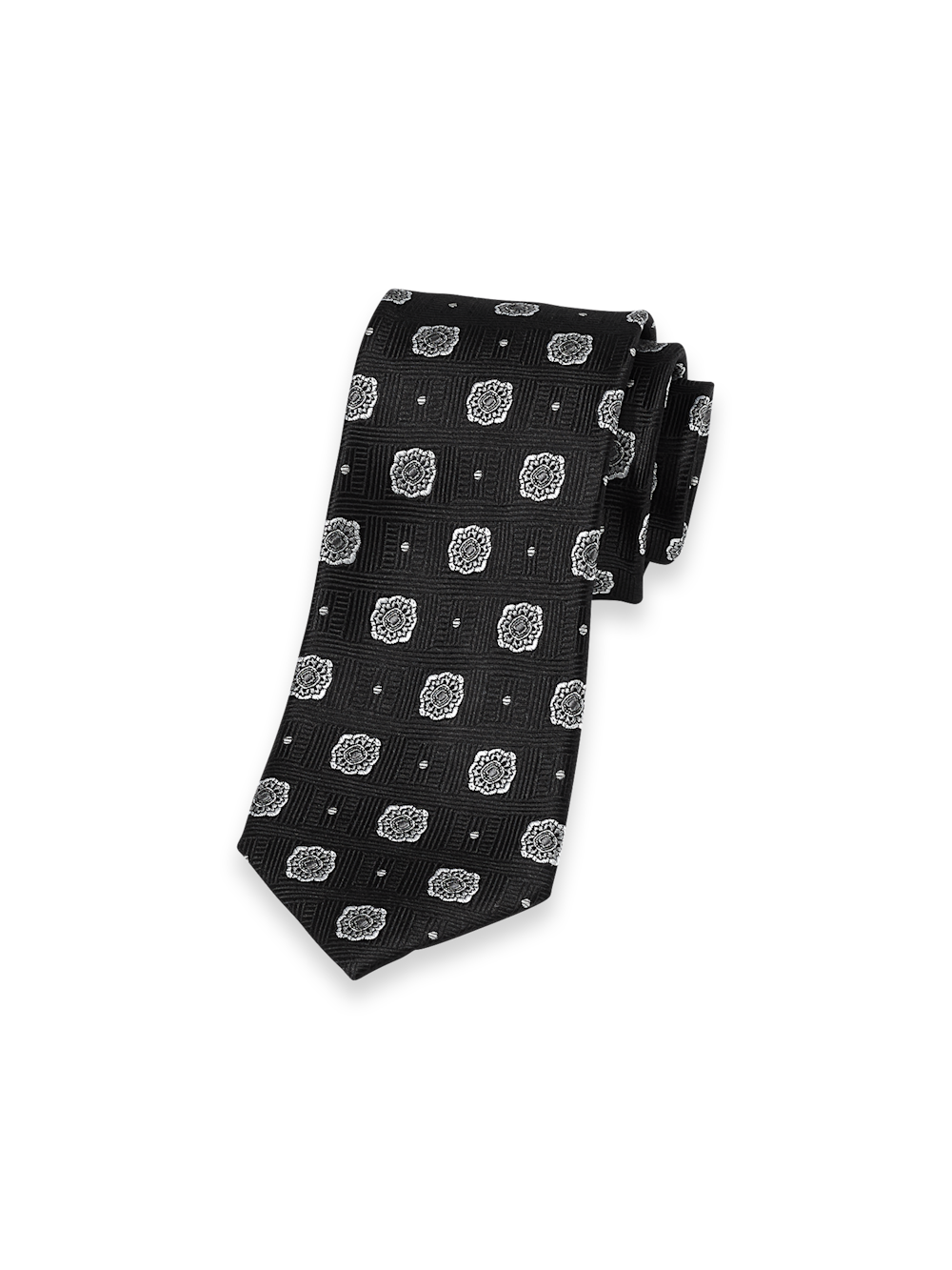 Product Image of Medallion Woven Silk Tie-Black