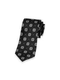 Medallion Woven Silk Tie - Black