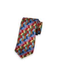 Geometric Woven Silk Tie - Red Multi