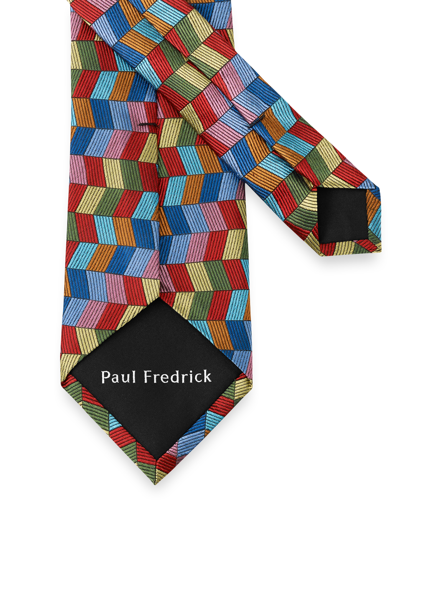 Geometric Woven Silk Tie - Red Multi