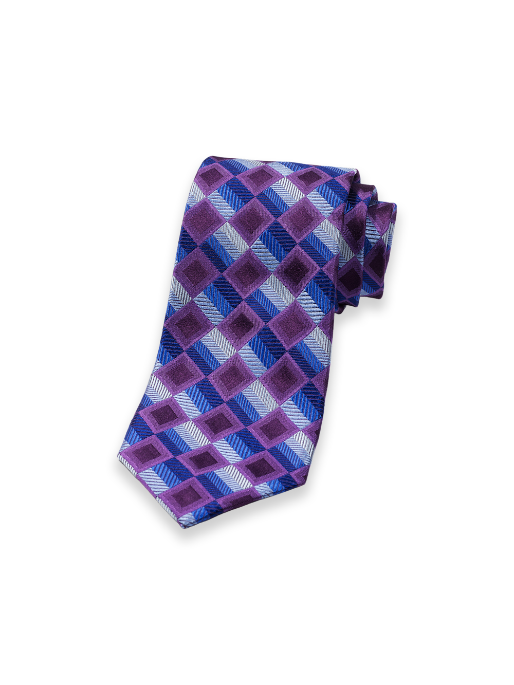 Product Image of Geometric Woven Silk Tie-Purple/Blue