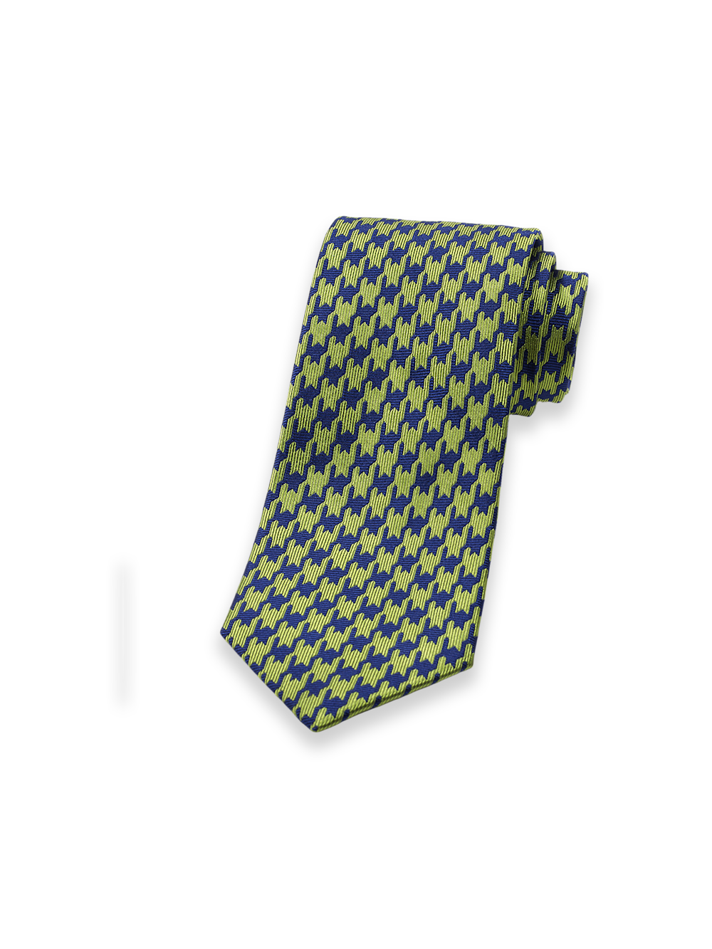 Product Image of Houndstooth Woven Silk Tie-Green/Navy