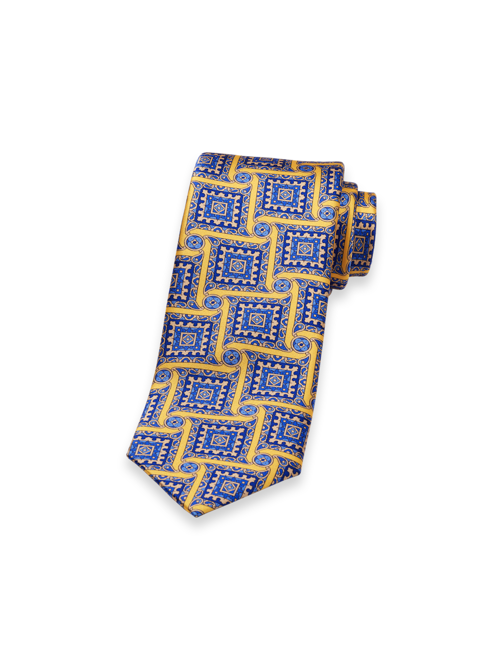 Product Image of Geometric Italian Printed Silk Tie-Yellow Multi
