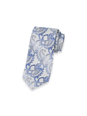 Paisley Woven Silk Tie - White/blue