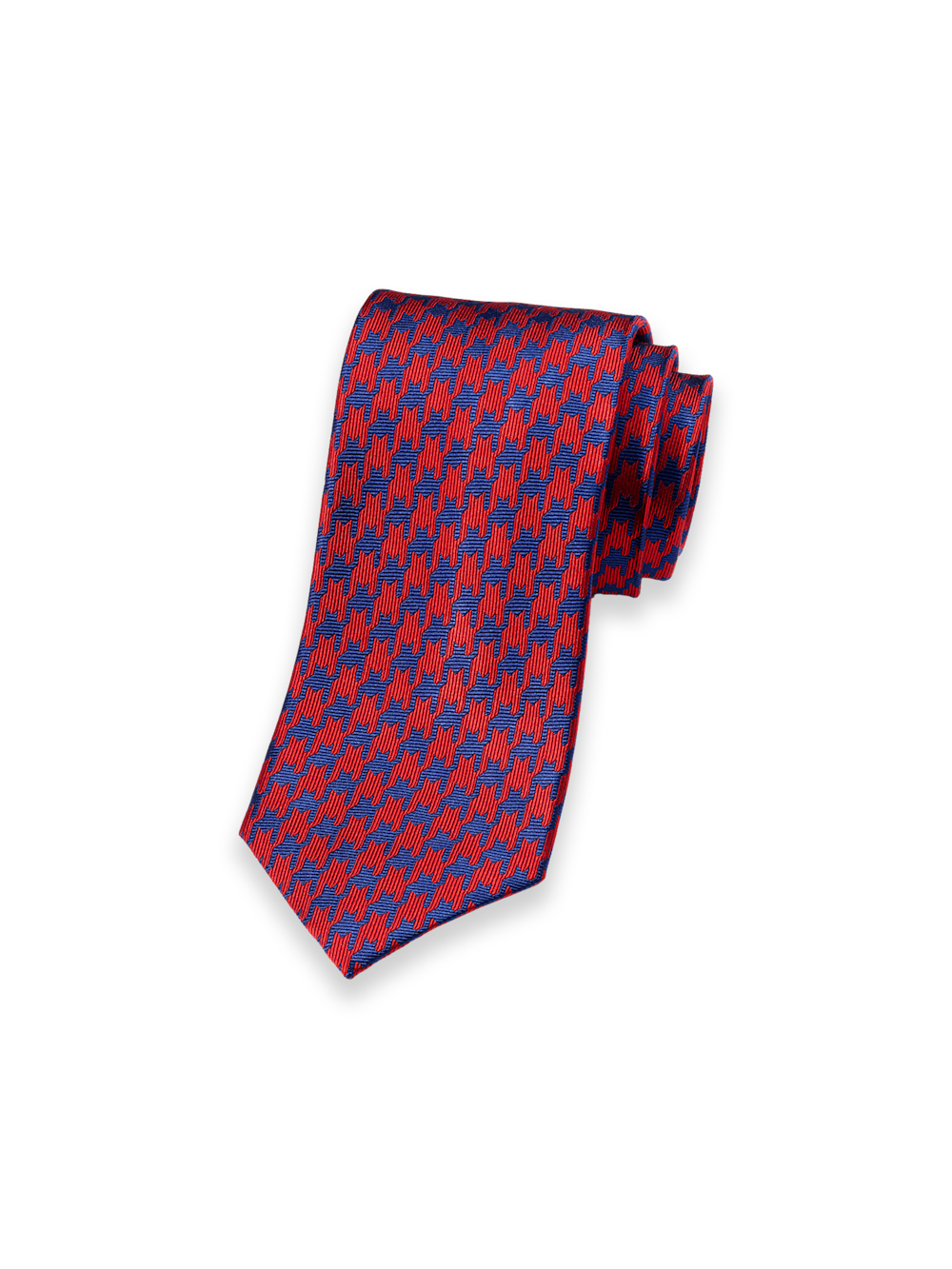 Product Image of Houndstooth Woven Silk Tie-Red/Navy