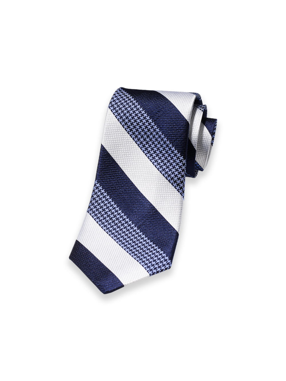 Product Image of Stripe Houndstooth Woven Silk Tie-Navy/White