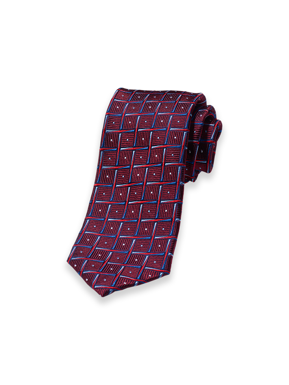 Product Image of Geometric Woven Silk Tie-Red/Blue