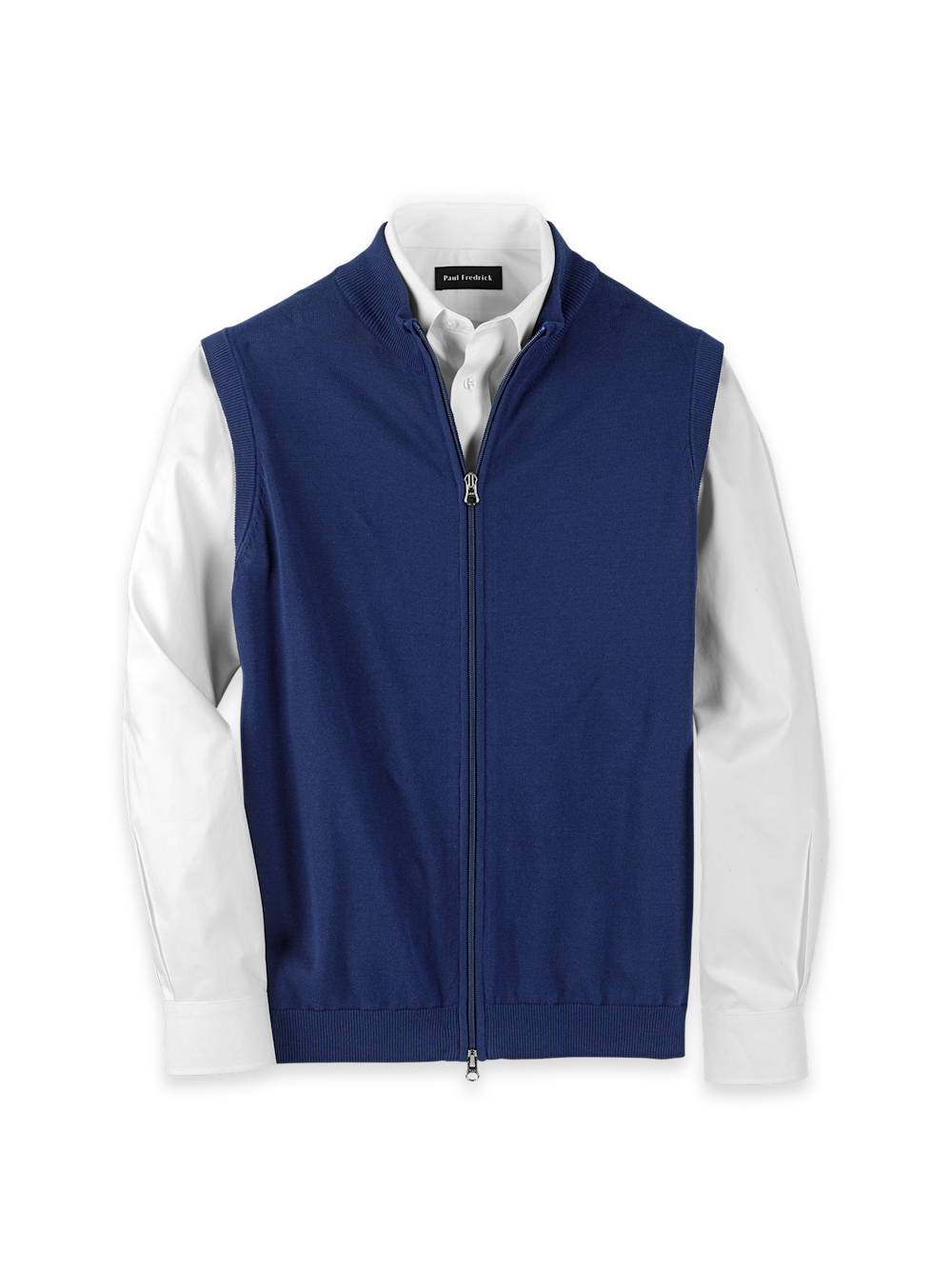 Cotton Full Zip Mock Neck Vest - Blue – Paul Fredrick Cotton Full Zip Mock Neck Vest - Blue – Paul Fredrick