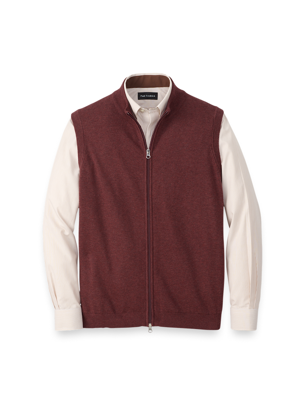 Cotton Full Zip Mock Neck Vest - Burgundy – Paul Fredrick
