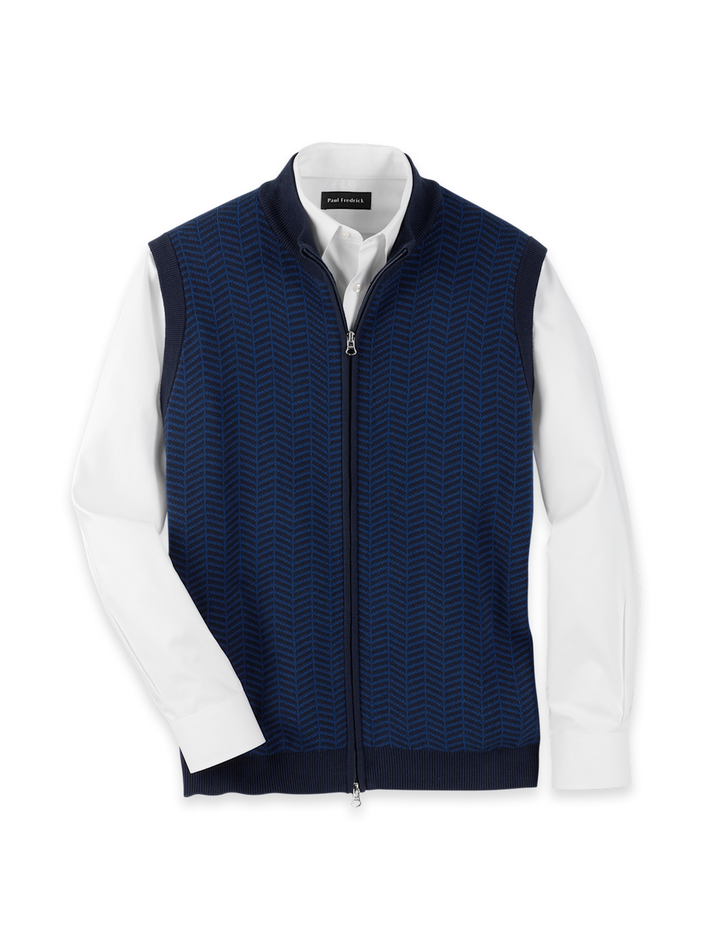 Cotton Full Zip Mock Neck Vest - Navy – Paul Fredrick
