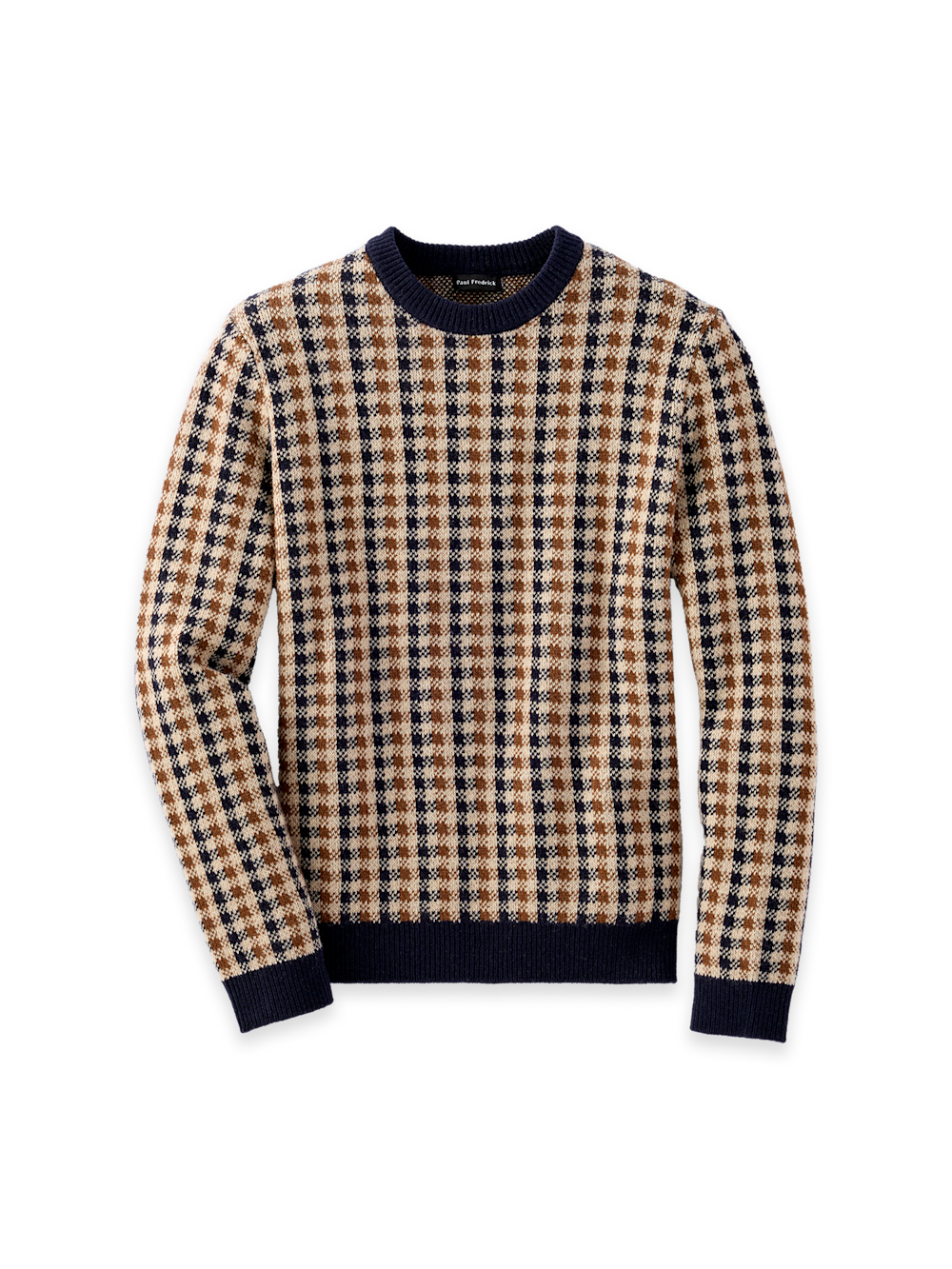 Product Image of Wool Check Crewneck Sweater-Navy/Brown
