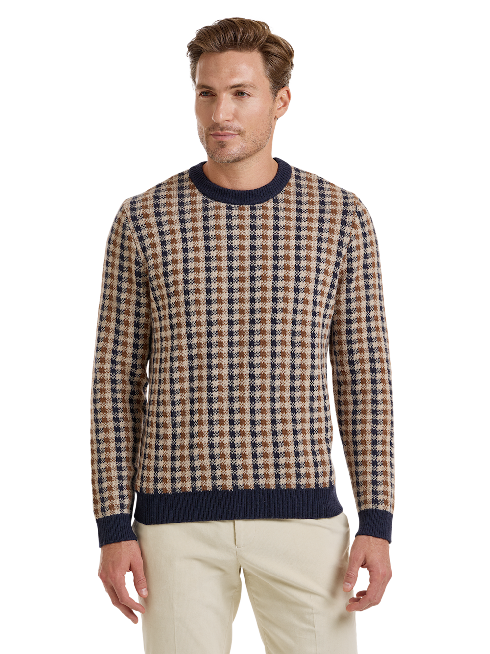 Alternate Image of Wool Check Crewneck Sweater-1