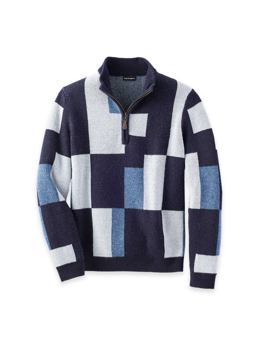 Product Image of Wool Colorblock Quarter Zip Sweater-Navy Multi