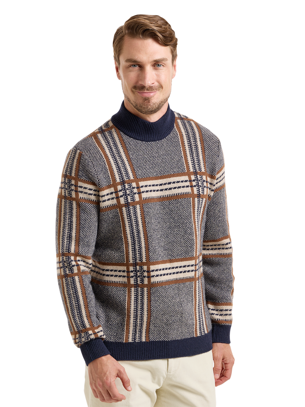 Alternate Image of Wool Plaid Mockneck Sweater-1