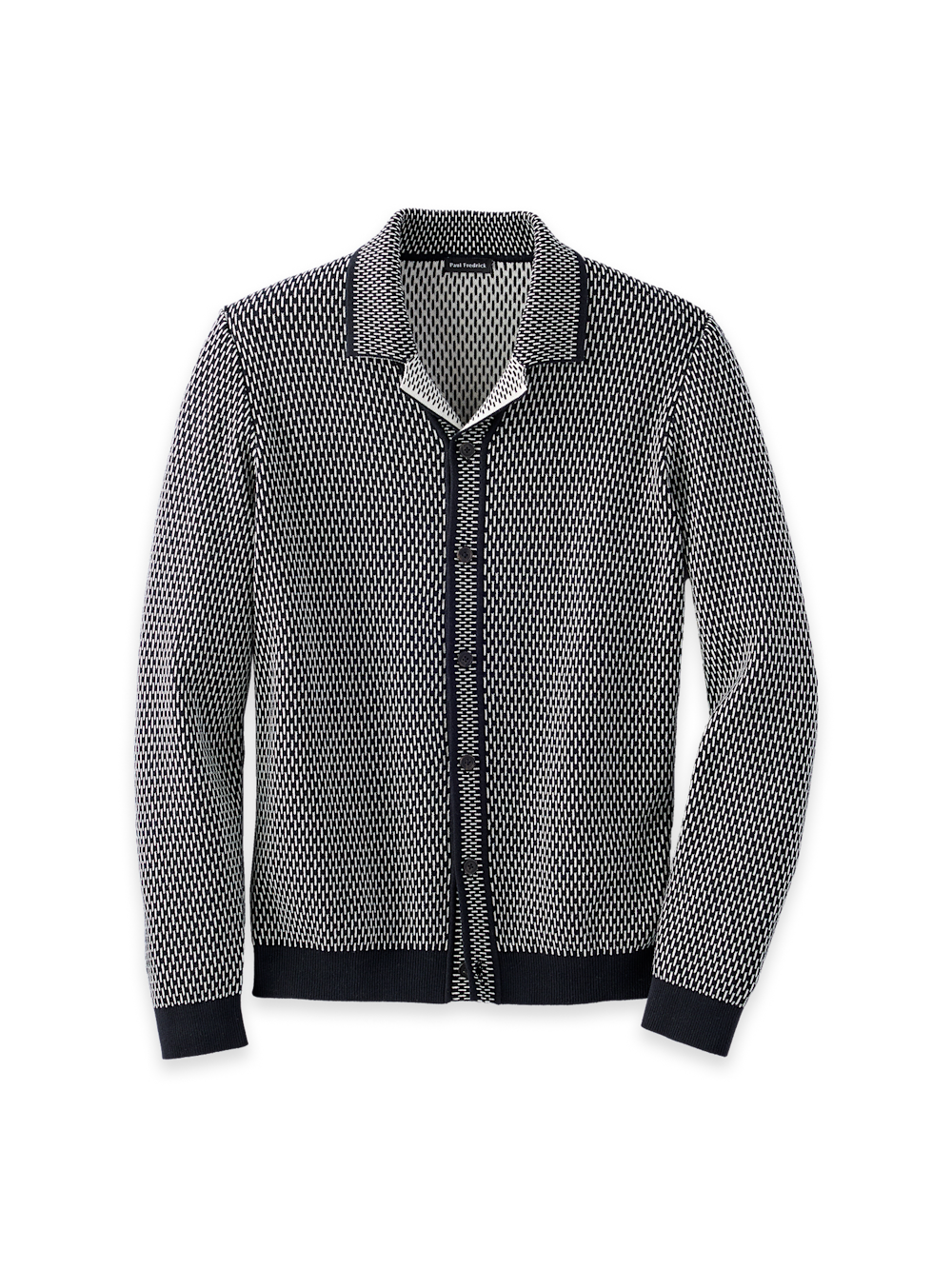 Product Image of Cotton Button Front Camp Sweater-Black/White