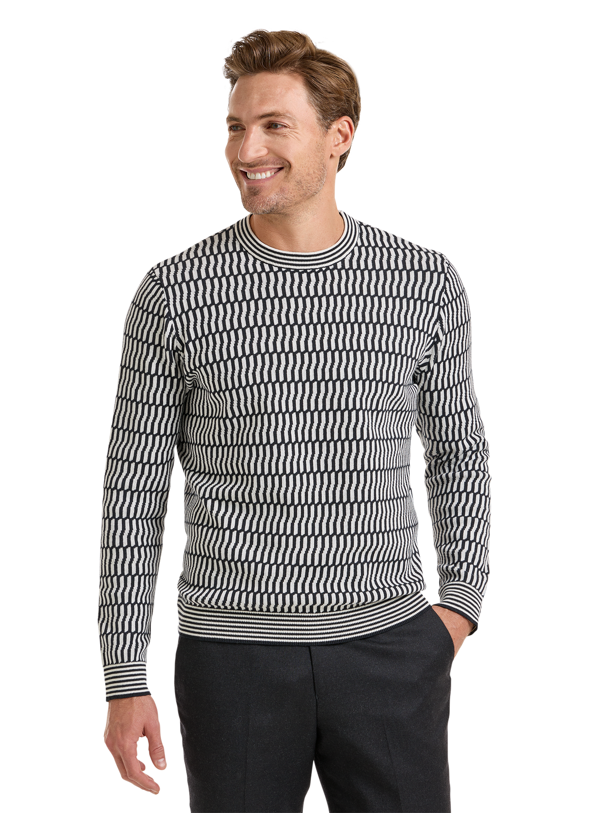 Cotton Crewneck Sweater - Black/white