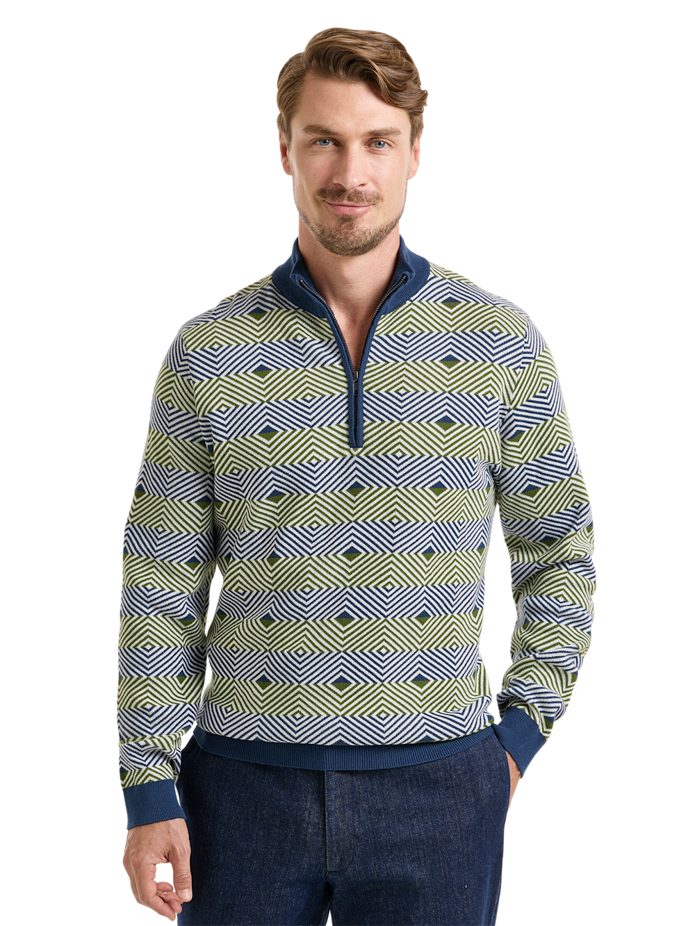 Alternate Shot of Men's Navy/Green Geometric Knitwear