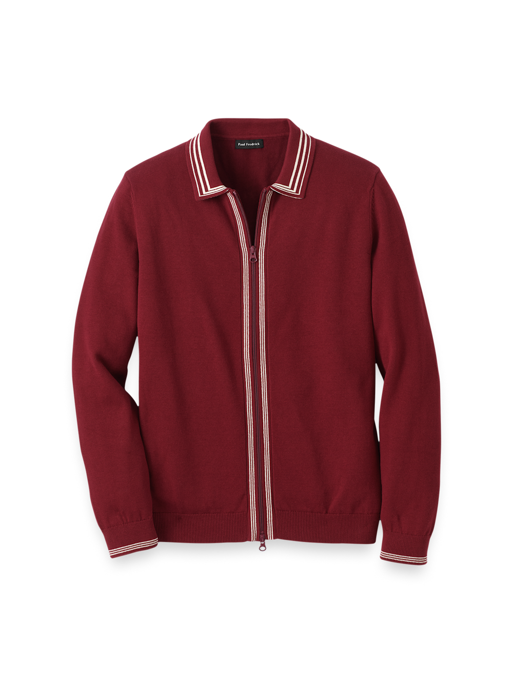 Cotton Full Zip Polo - Burgundy – Paul Fredrick