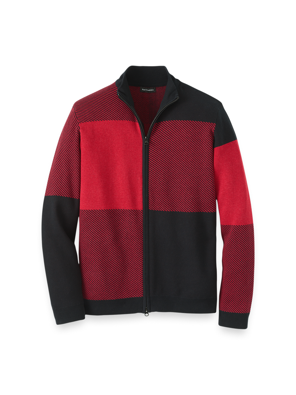 Cotton Full Zip Mock Neck Sweater - Red/black – Paul Fredrick Cotton Full Zip Mock Neck Sweater - Red/black – Paul Fredrick