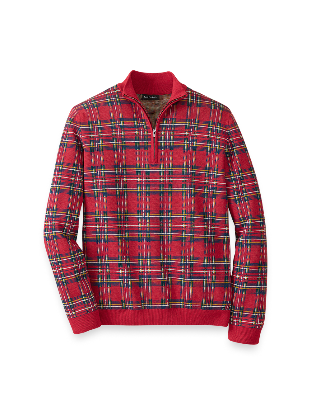 Cotton Quarter Zip Mock Neck Sweater - Red – Paul Fredrick Cotton Quarter Zip Mock Neck Sweater - Red – Paul Fredrick
