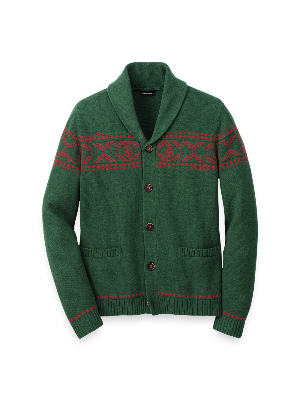 Cotton Button Front Fair Isle Shawl Collar Cardigan Sweater Cotton Button Front Fair Isle Shawl Collar Cardigan Sweater
