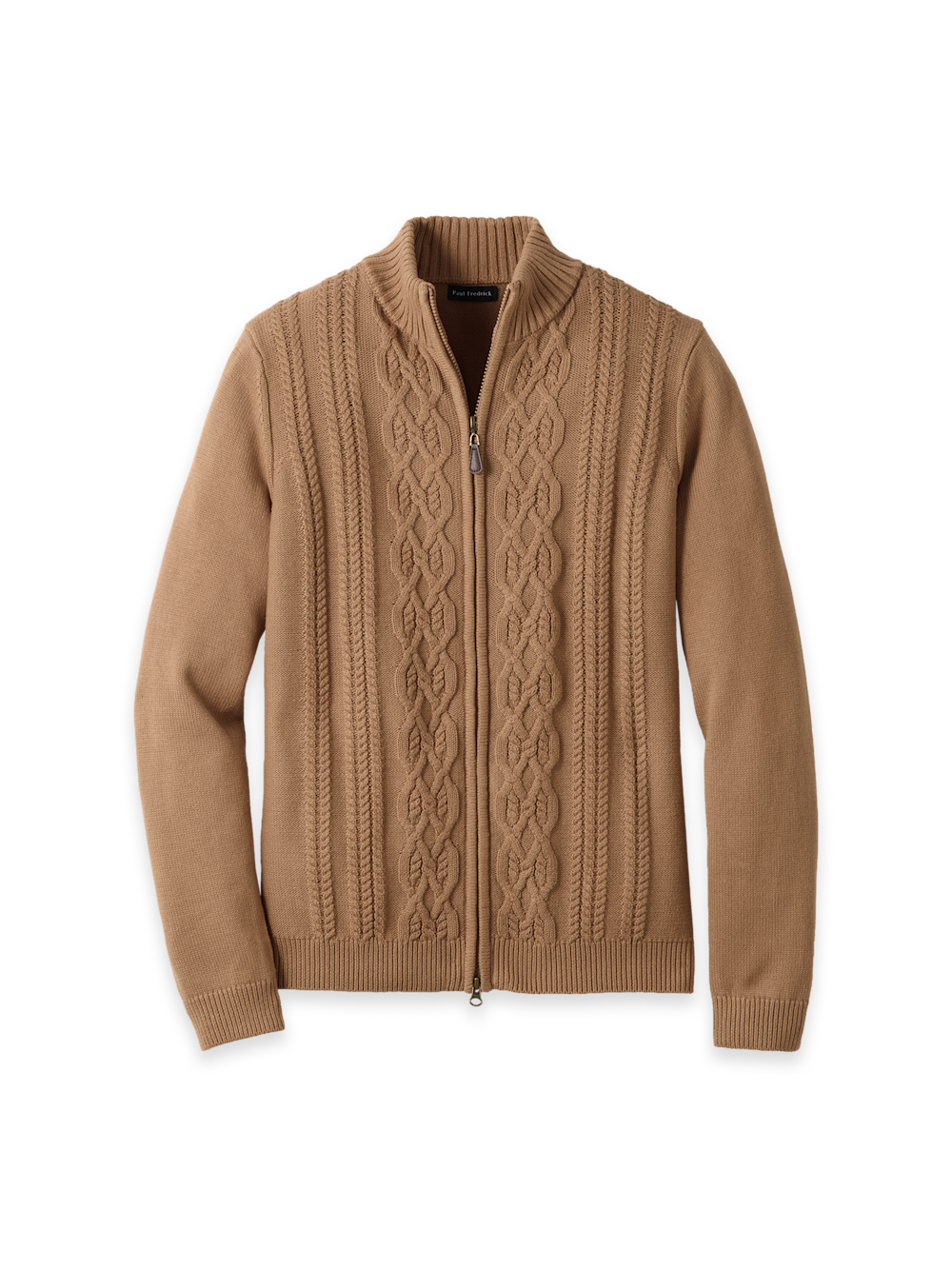 Cotton Cable Full Zip Mock Neck Sweater