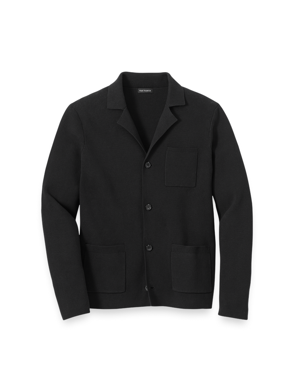 Product Image of Cotton Notch Lapel Cardigan Sweater-Black