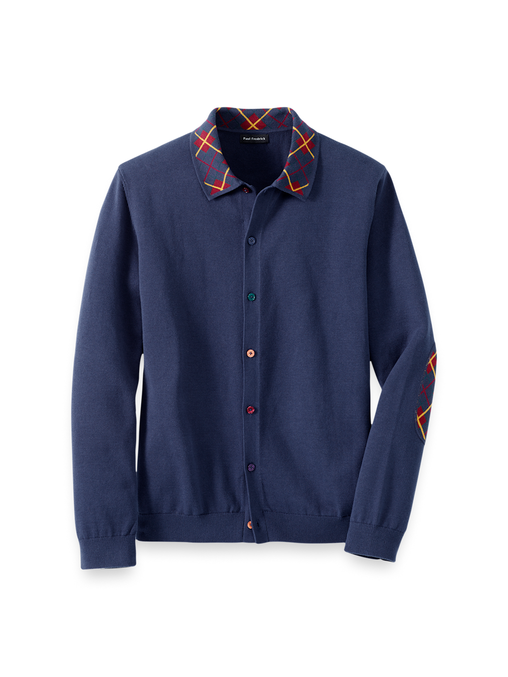 Cotton Button Front Polo - Navy Multi – Paul Fredrick