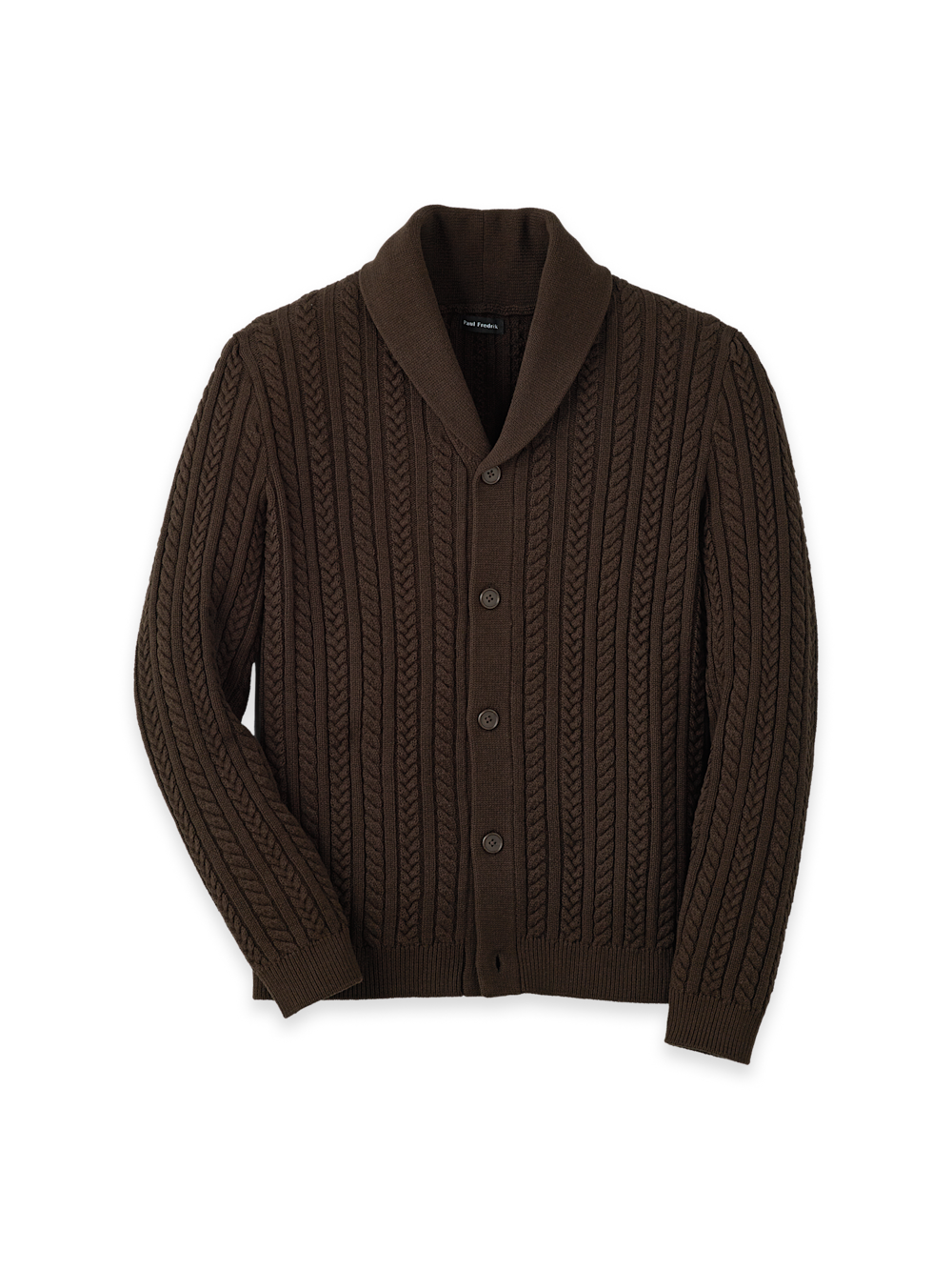 Cotton Cable Button Front Shawl Collar Cardigan
