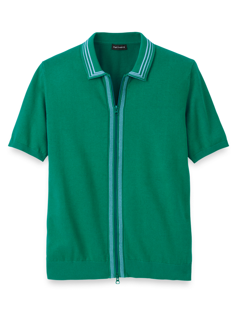 Cotton Full Zip Polo - Green – Paul Fredrick