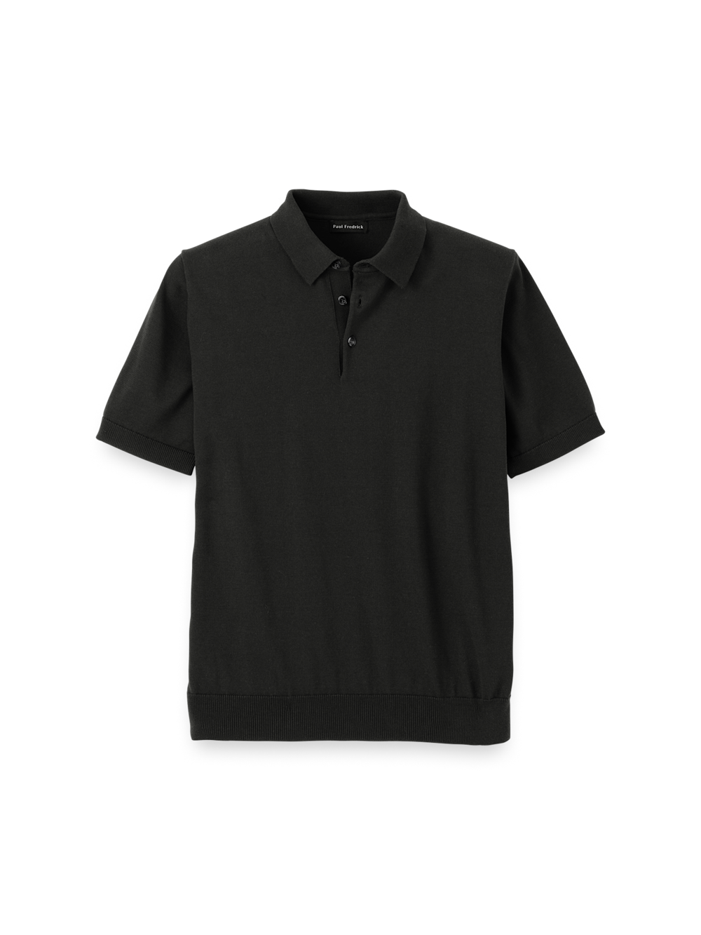 Supima Cotton Three Button Polo - Black Paul Fredrick Supima Cotton Three Button Polo - Black Paul Fredrick