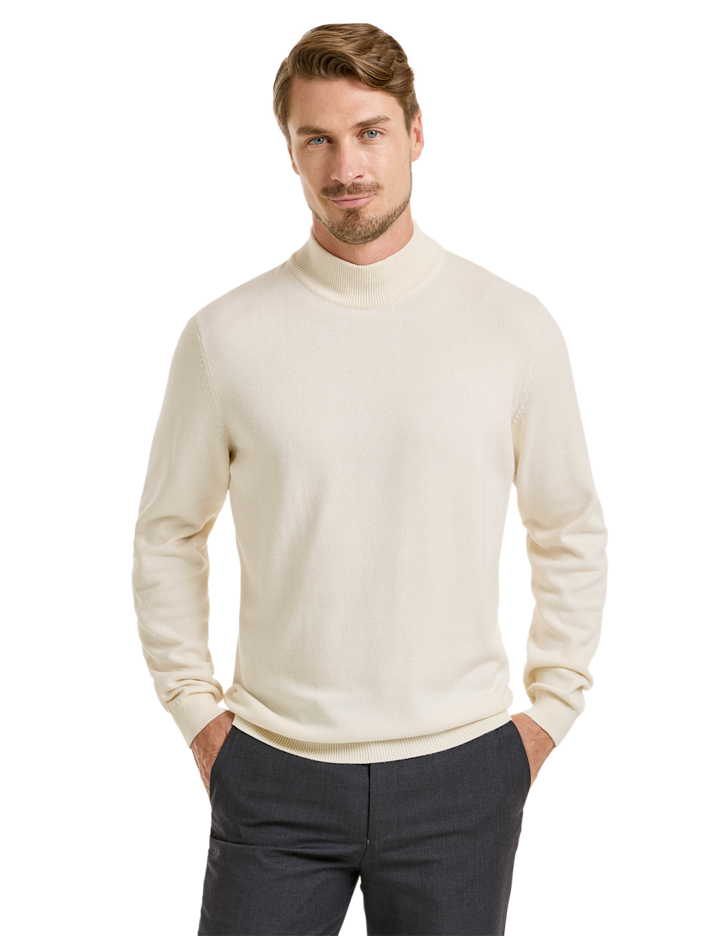 Alternate Shot of Men's Ivory Solid Knitwear