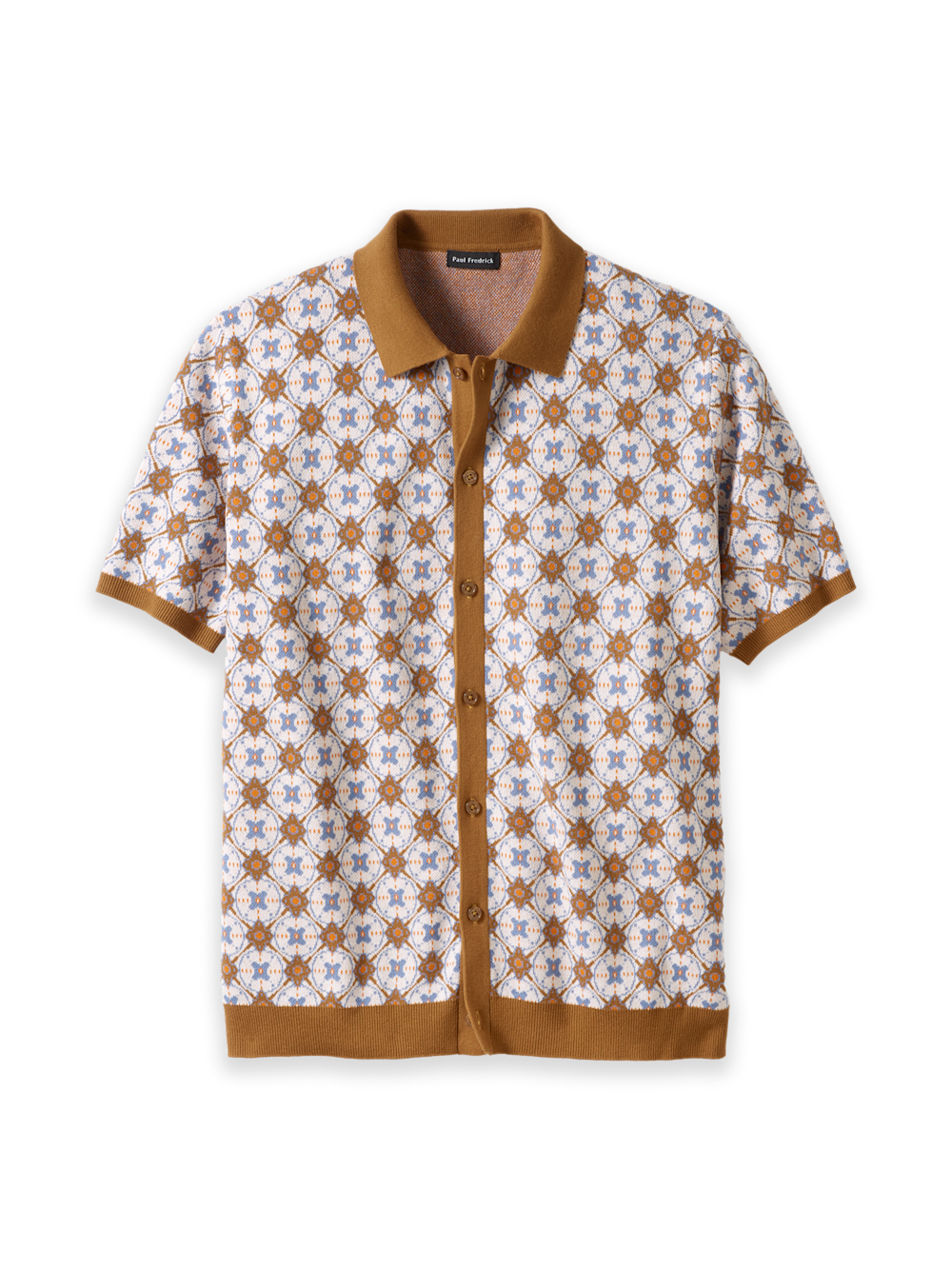 Product Image of Cotton Button Front Polo-Tan Multi