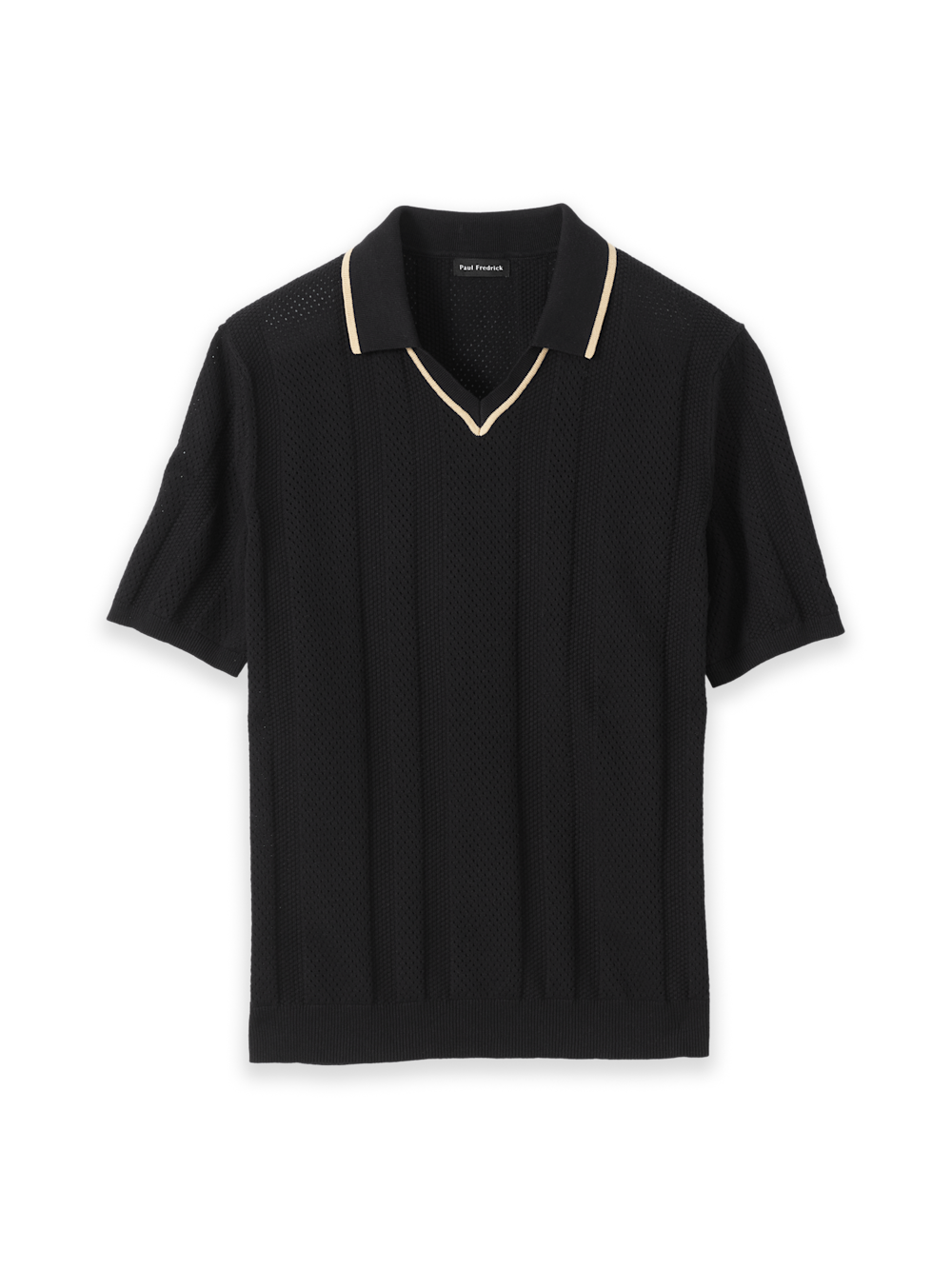 Product Image of Cotton Crochet V-neck Polo-Black