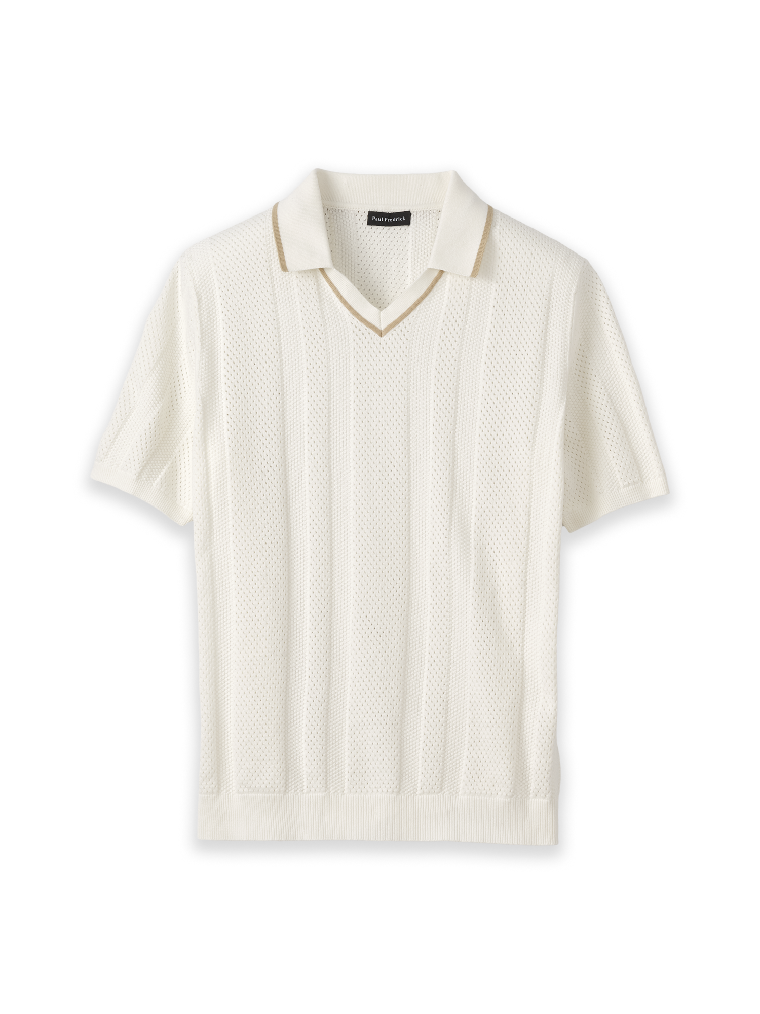 Cotton Crochet V-Neck Polo - White