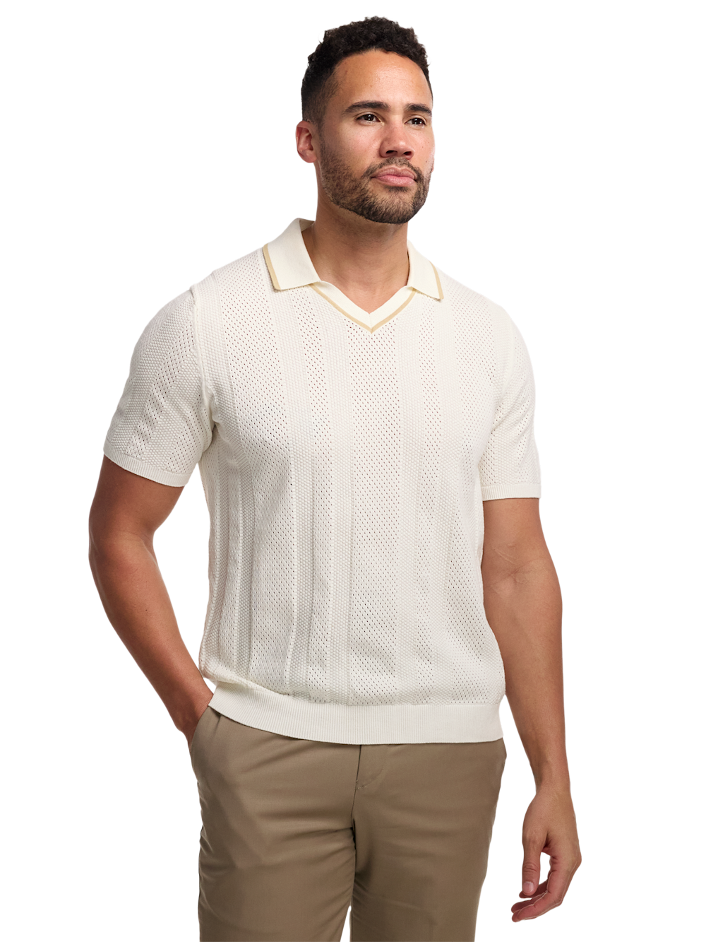 Alternate Image of Cotton Crochet V-neck Polo-1
