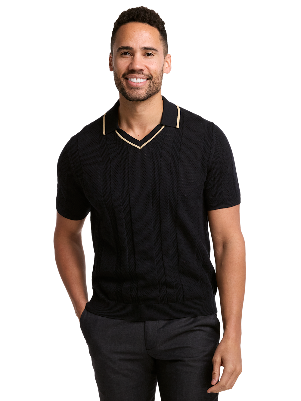 Alternate Image of Cotton Crochet V-neck Polo-1