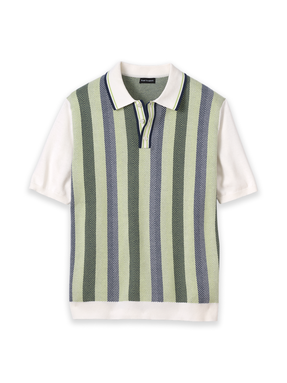 Product Image of Cotton Three Button Polo-Green Multi