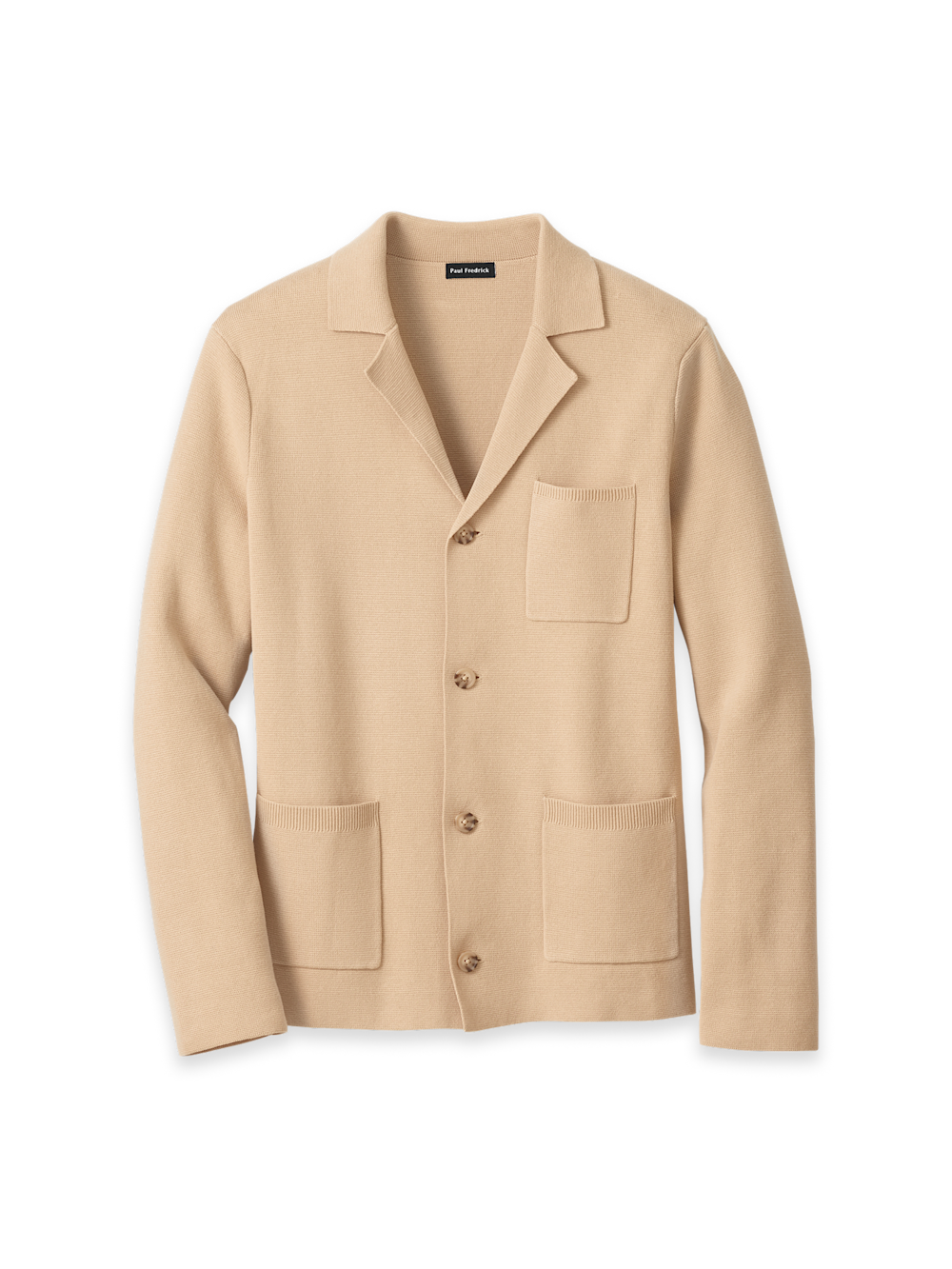 Product Image of Cotton Notch Lapel Cardigan Sweater-Tan