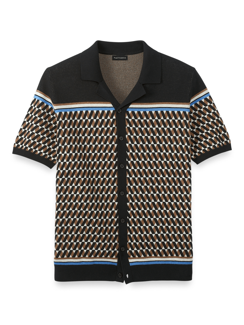 Product Image of Cotton Button Front Camp Collar Sweater-Black/Brown