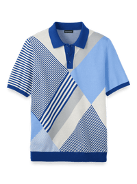 Cotton Three Button Polo - Blue Multi