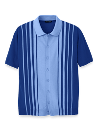 Cotton Button Front Polo - Blue