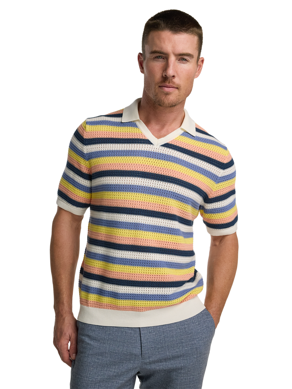 Alternate Image of Cotton Crochet V-neck Polo-1