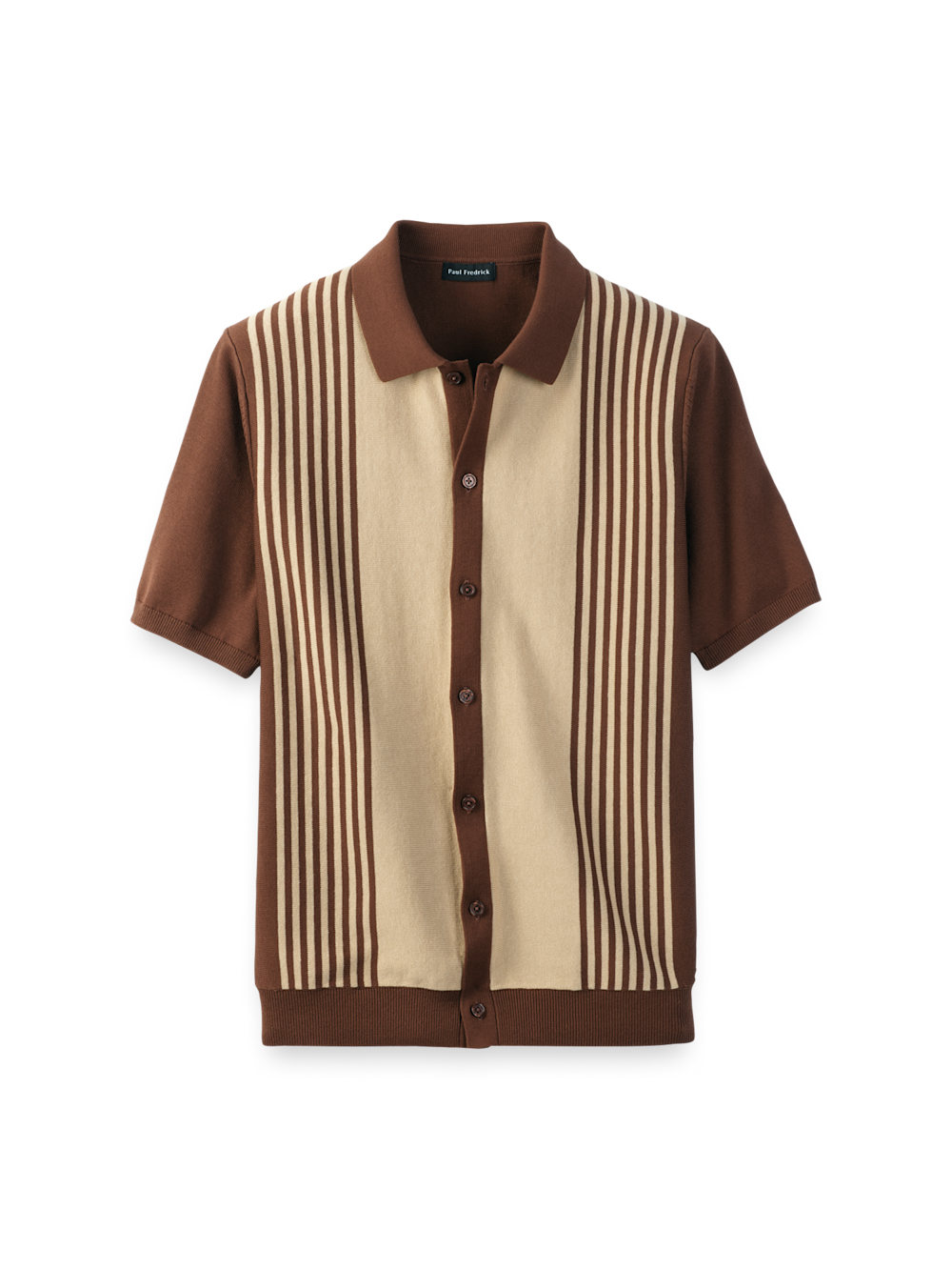 Product Image of Cotton Three Button Front Polo-Brown