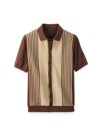 Cotton Three Button Front Polo - Brown