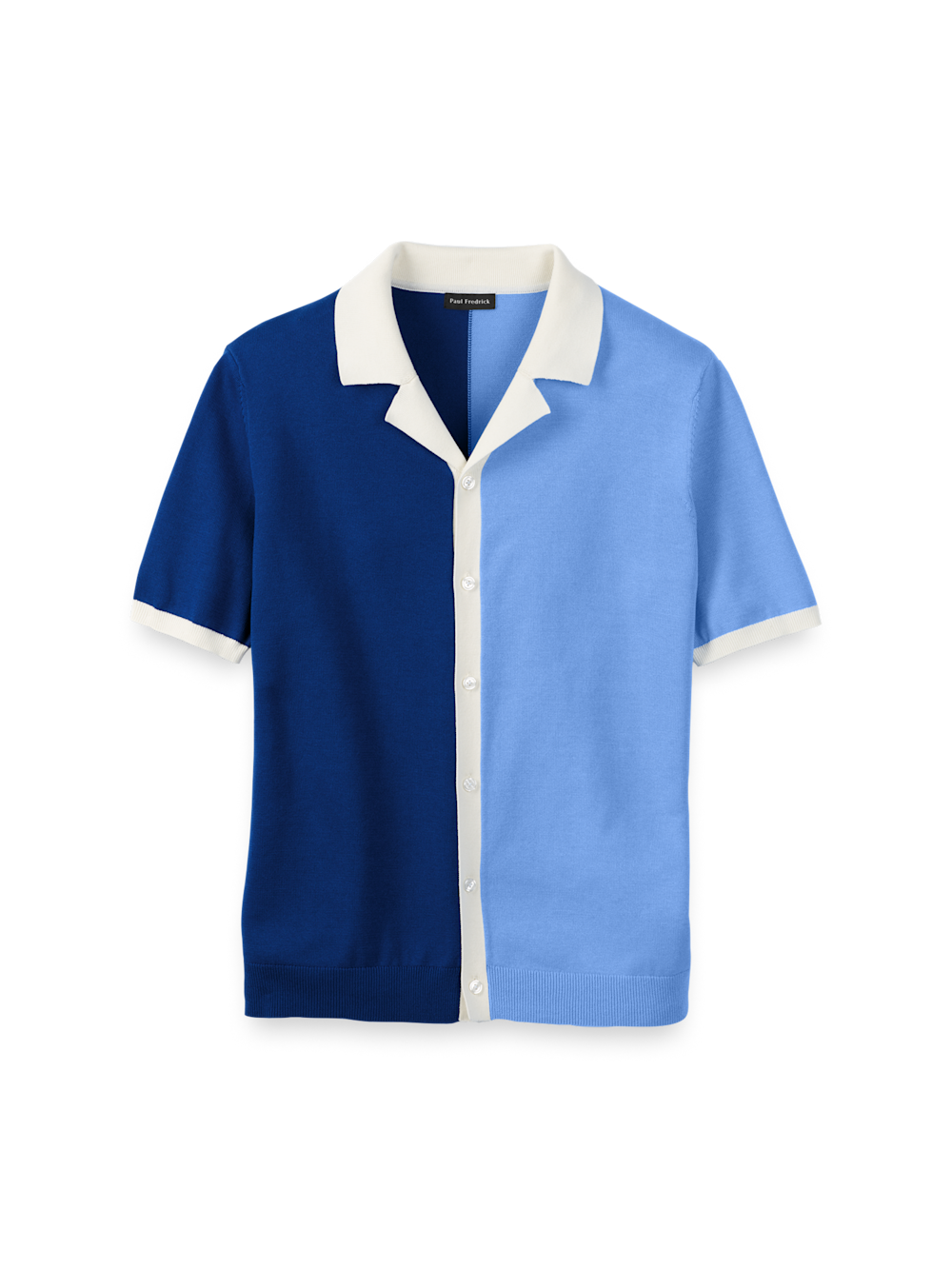 Product Image of Cotton Button Front Camp Collar Sweater-Blue